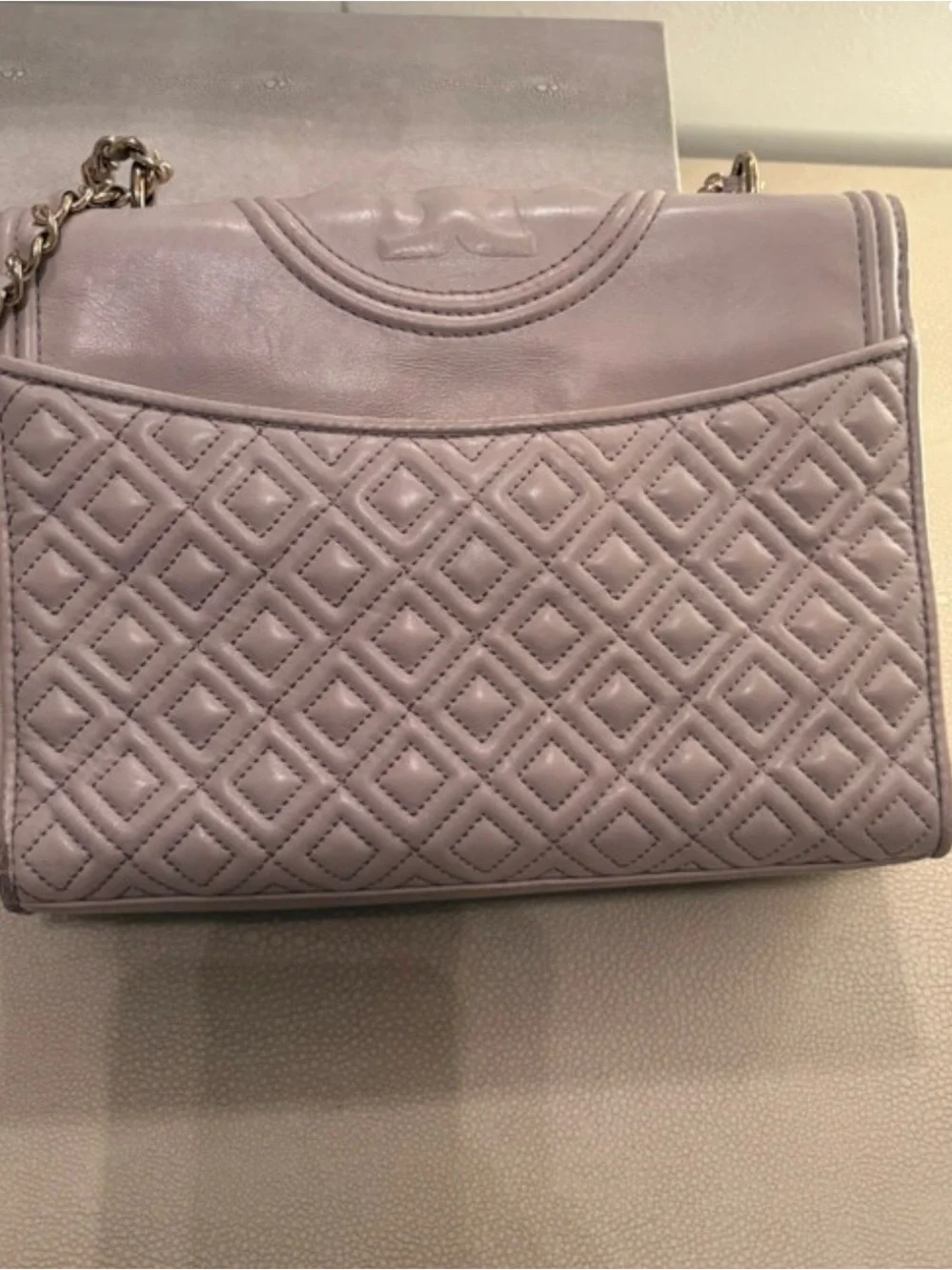 Tory Burch Quilted Leather Shoulder Bag in Soft Beige